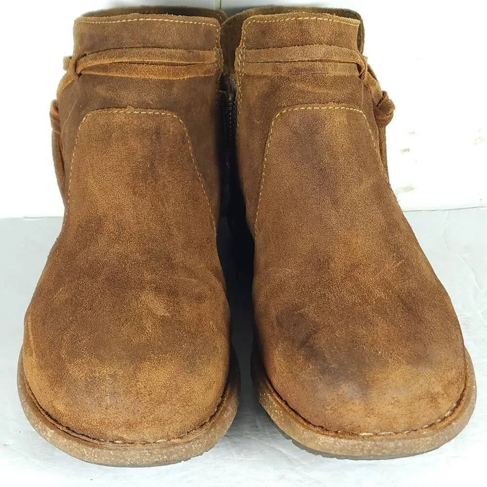 Born Women's Tarkiin US 11 Brown Distressed Suede Side Zip Ankle Boots Booties